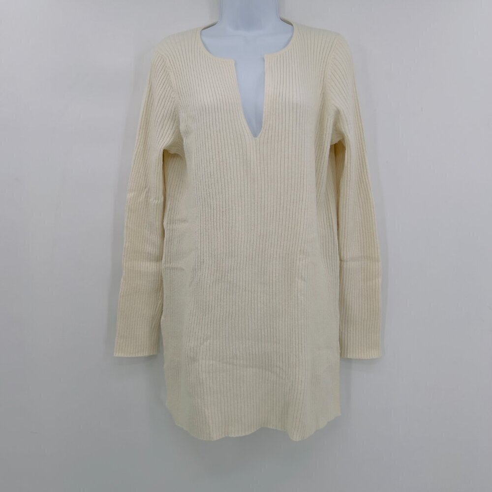 Anthropologie Ett Twa Amrita Cream Merino Wool Vneck Tunic Sweater Women's M
